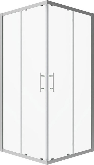 Aquabatos Eckdusche Vollrahmen Duschkabine mit Schiebetür und Eckeinstieg, Silbermatte Aluminiumprofile, Nano ESG Glas transparent, B/T/H: 80 x 80 x 195 cm - Bild 1