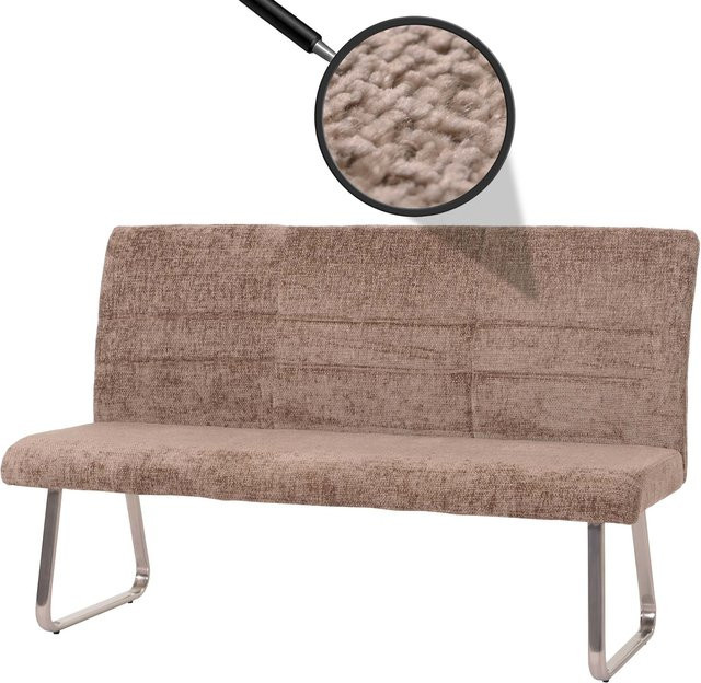 Sitzbank MCW-G55 Esszimmerbank aus braunem Chenille-Stoff mit gebürstetem Edelstahl, Breite: 160 cm - Bild 1
