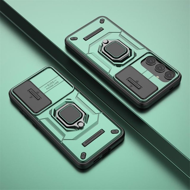 Panzerhülle mit Linsenschutz und Ringhalter für Samsung Galaxy S24 Ultra S23 Plus A14 5G A24 A34 A54 in Transparent oder Grün - Bild 1