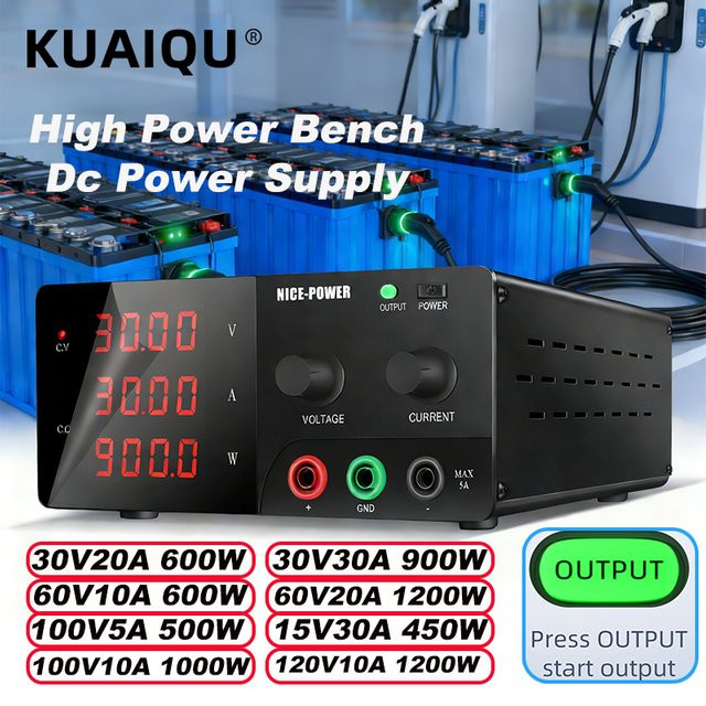 KUAIQU Hochleistungs-Tisch-Gleichstromnetzteil Schwarz, 1200 W, einstellbar 30 V bis 120 V, 10 A bis 30 A für experimentelle Galvanik - Bild 1