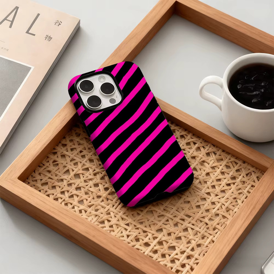 Potdemiel Handyhülle mit rosa Streifen für iPhone 17 16 15 14 13 12 Pro Max Plus mit doppelschichtiger Rückseite - Bild 3