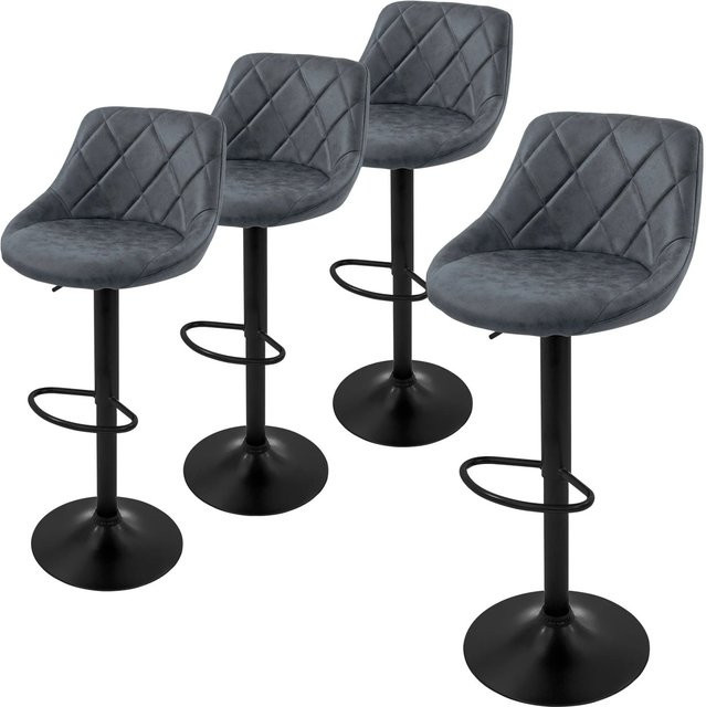 4er Set ML-Design Barhocker aus Kunstleder in Anthrazit mit Rautenmuster, höhenverstellbar 62-82 cm - Bild 2