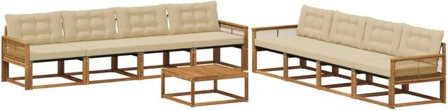 vidaXL Outdoor-Sofagarnitur aus Akazienholz mit Textilene und Kissen, Natur-Beige - Bild 1