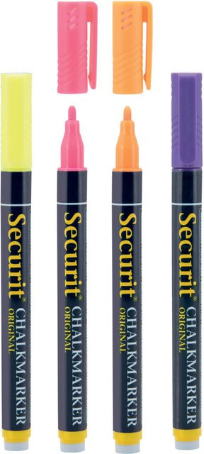 Securit 4er-Set Flüssigkreidemarker mit Rundspitze 1-2mm in Gelb, Pink, Orange und Violett - Bild 1