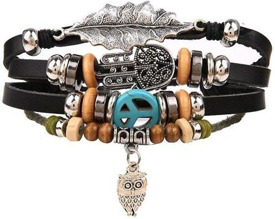 Armband, Leder, Schwarz, Perle, Vintage, Herren - Bild 1