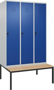 C+P Spind Classic PLUS Garderobenspind mit Sitzbank, 3 Abteile, B/T/H: 212 cm x 120 cm x 81,5 cm, Sicherheits-Drehriegel, 4 Garderobenhaken, mittige Trennwand, Buche-Hartholz und Stahl - Bild 1