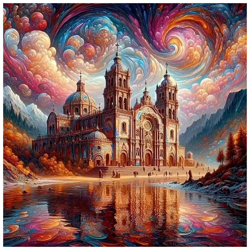 HUACAN Diamant-Mosaik Wandbild Mondlandschaft Rund, Mehrfarbig, Durchmesser: 20 cm - Bild 3