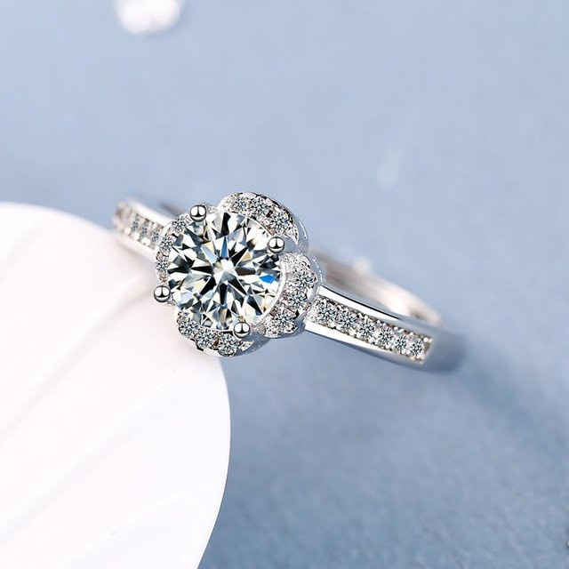 Ring 925 Sterling Silber, Kristall Zirkon, Blume, Damen, grau - Bild 1