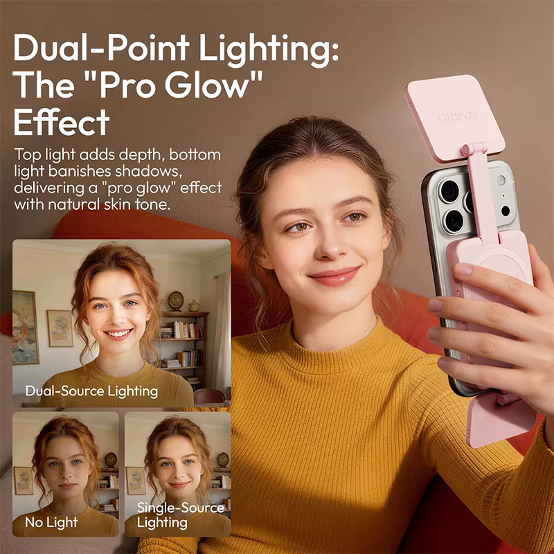 Ulanzi GL01 Magnetisches Aufstecklicht in Schwarz für iPhone 17 und Android, dimmbares Selfie-Licht mit einstellbarer Farbtemperatur 2700-6500K für Live-Vlogs - Bild 2