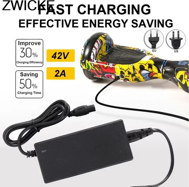 Elektrisches Smart Balance Rad Ladegerät für Hoverboards mit 42V 2A und EU-Stecker in Schwarz - Bild 1
