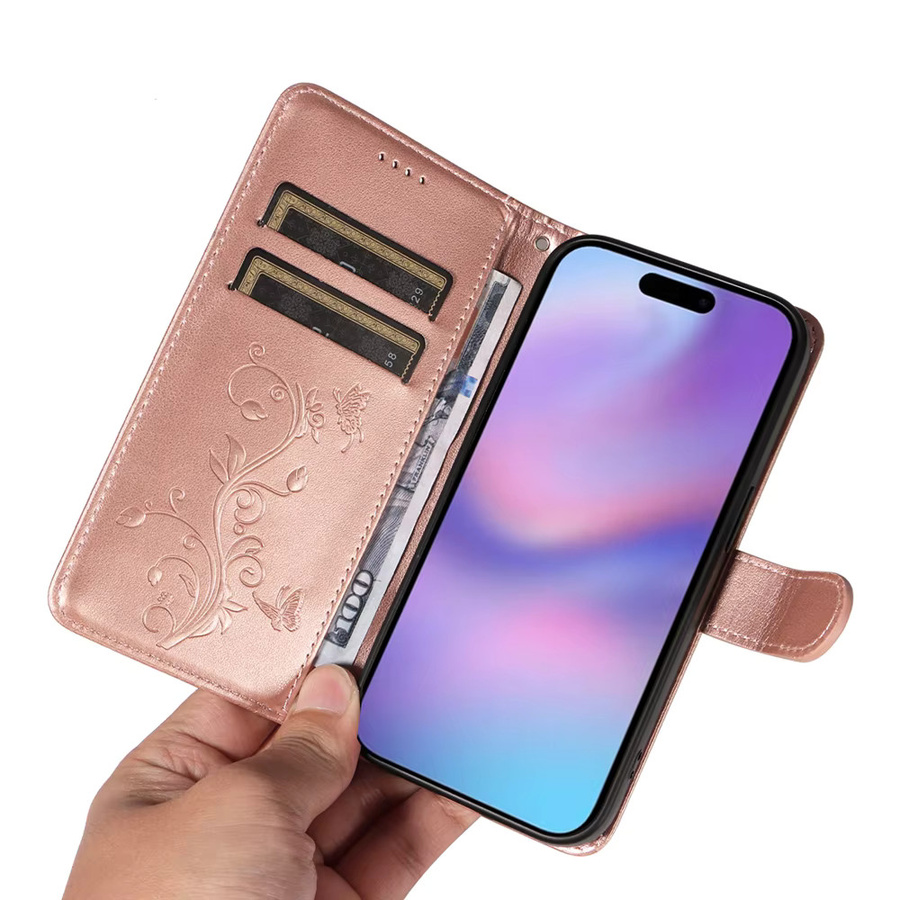 Magnetische Leder-Brieftaschenhülle für Apple iPhone in Pink als Flip Cover - Bild 2