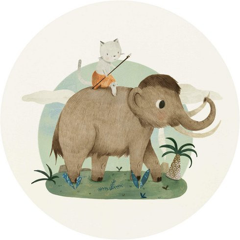 K&L Wall Art Runde Vliestapete Loske Elefant Katze Kinderzimmer mehrfarbig matt - Bild 1