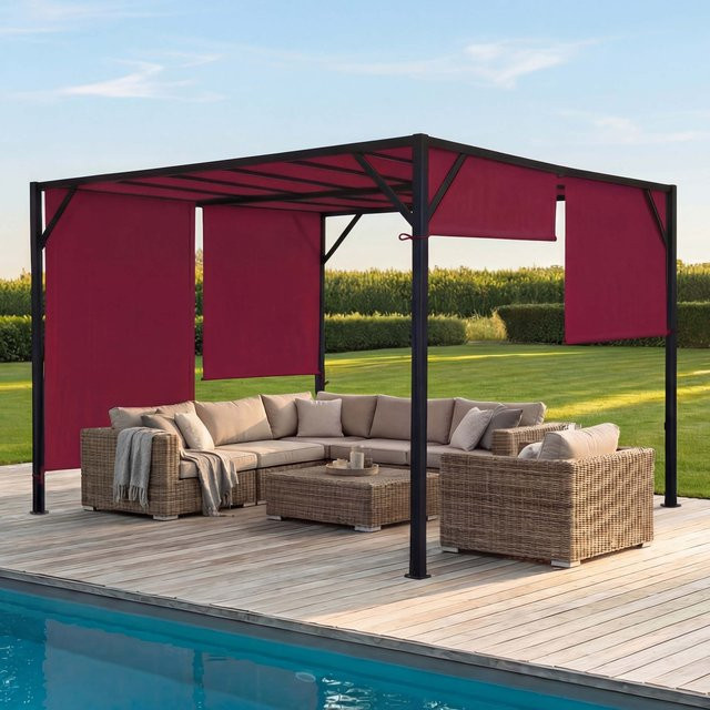 MCW Pergola Beja Garten Pavillon Terrassenüberdachung mit Schiebedach aus Stahl in Bordeaux Rot B/T/H: 400 x 400 x 212 cm - Bild 1