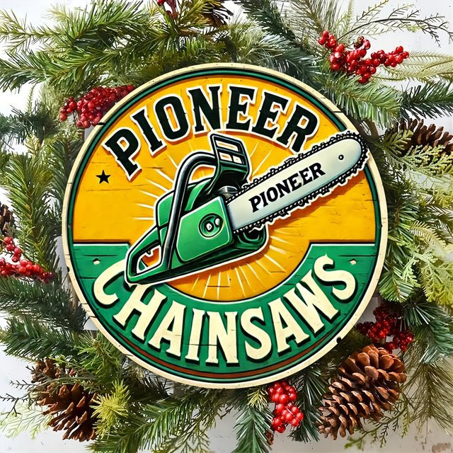 Potdemiel Pioneer Chainsaws Retro-Aluminiumschild – Runde Wanddekoration im Vintage-Stil aus Metall, Mehrfarbig, Durchmesser: 20 cm - Bild 1