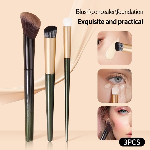 KOSSHOW Make-up-Pinsel-Set, 3-teilig, Armeegrün, Perlmuttgriff, Unisex - Bild 1