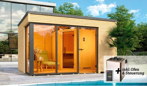 WEKA Design-Saunahaus Cubilis in Braun mit 7,5 kW Saunaofen, B/H/T: 388 x 249 x 314 cm - Bild 3