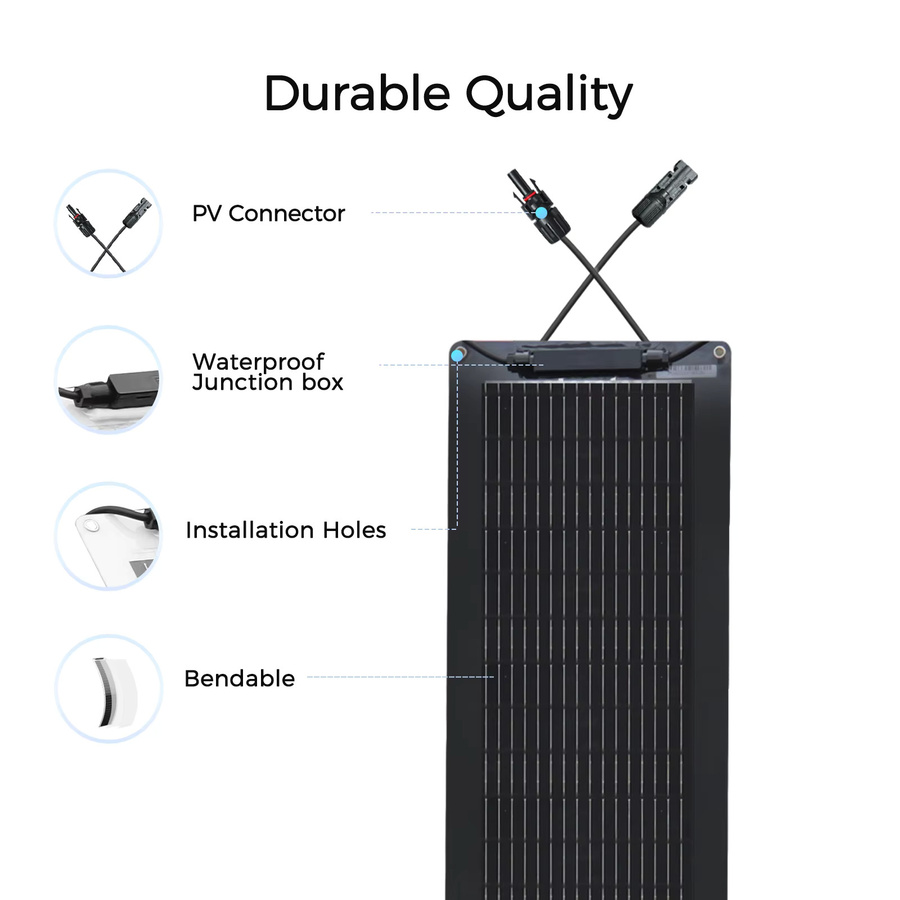 xinpuguang Solarpanel 100W System-Kit, flexibles monokristallines Solarpanel mit N-Typ-Zellen in Schwarz für 12V-Systeme, ideal für Wohnmobile, Boote und Camping - Bild 4