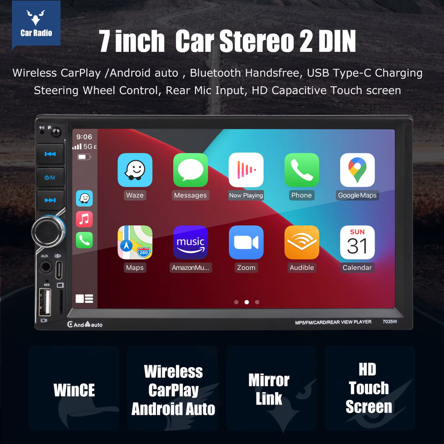 ESSGOO Universal Autoradio Doppel DIN 7 Zoll HD Touchscreen mit Wireless CarPlay, Android Auto, Bluetooth 5.0 und USB Typ C in Schwarz - Bild 2