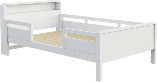 Merax Holzbett für Kinderzimmer in Weiß mit LED-Beleuchtung, USB-Anschluss und Ablagefächern, B/T/H: 90 x 200 x 120 cm - Bild 1