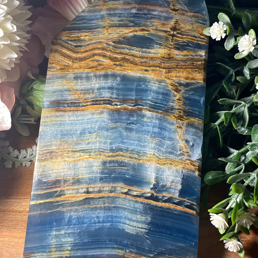 Blaue Onyx-Platte von CrystalHola – Unregelmäßige Schiefer-Mineralscheibe im Boho-Stil für DIY-Schmuck und Ornamente - Bild 2