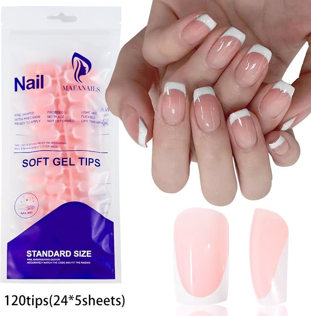 MAFANAILS Kunstnägel, Rosa French-Tip, Quadratisch, Glänzend, Damen - Bild 1