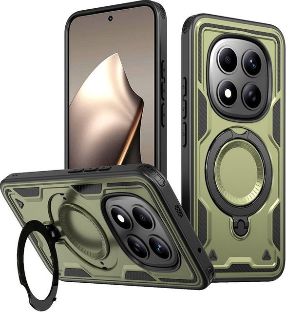 Xiaomi Redmi Note 15 4G 5G Pro Plus Schutzhülle Militärisch Sturzsicher mit verstellbarem Ring in Grün - Bild 1