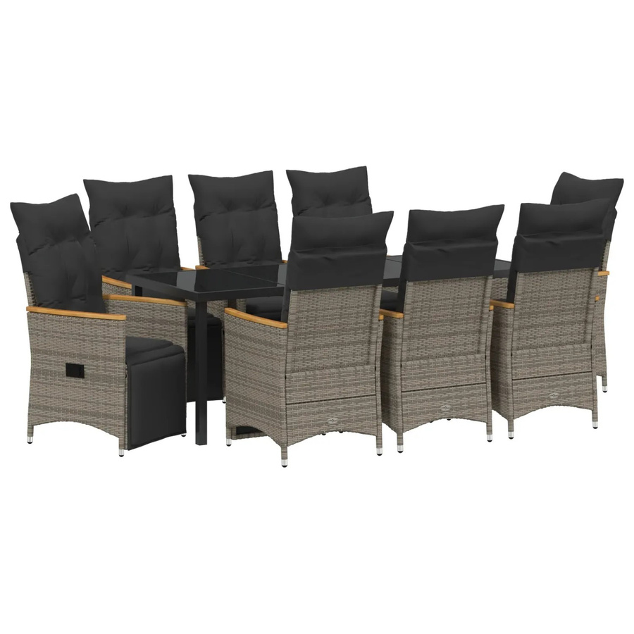 vidaXL Garten Essgruppe aus Poly Rattan und Stahl in Grau mit 9 Teilen und Sicherheitsglas - Bild 2