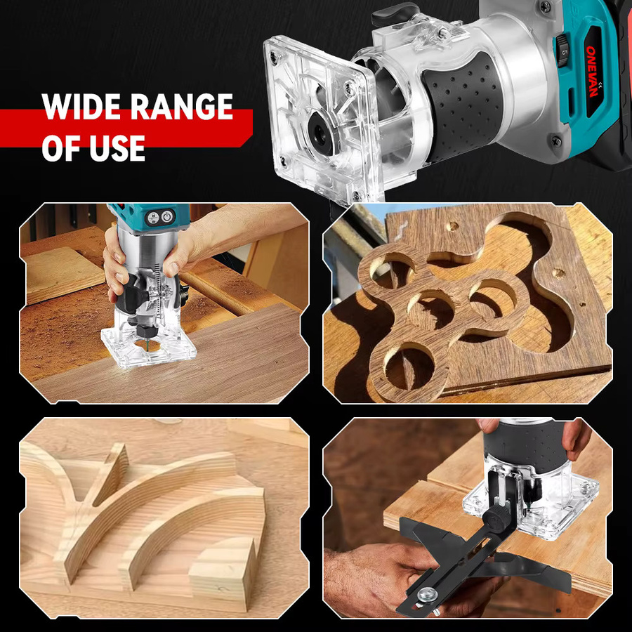 ONEVAN Bürstenloser elektrischer Trimmer 1600 W mit 5 Gängen, kabelloser Router für Makita-Akku-Pin, Farbe: Petrol - Bild 3