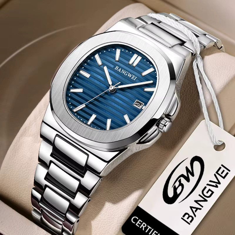 BANGWEI Sportchronograph, Quarz, Edelstahl, Blau, Roségold, Herren - Bild 2