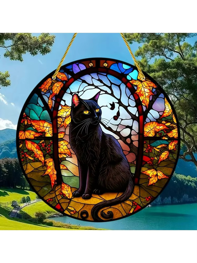 Potdemiel Rundes Acrylschild mit schwarzer Katze als Sonnenfänger und Wandbehang, Durchmesser: 20 cm - Bild 4