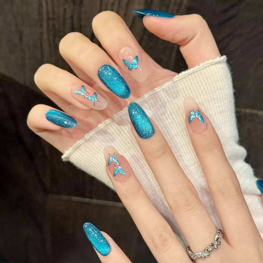 YADORNOS Kunstnägel, blauer Glitzer, kurz, Damen - Bild 3