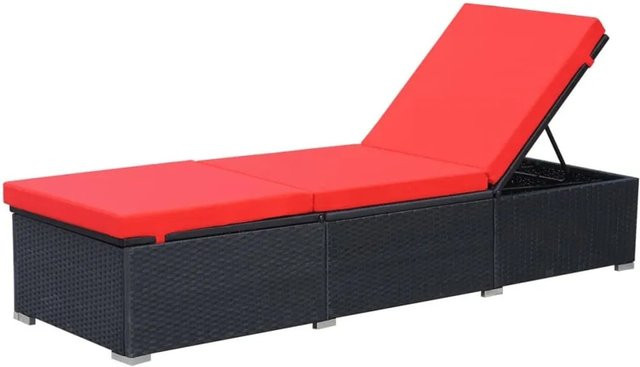 vidaXL Sonnenliege aus Poly Rattan mit wetterfester Auflage in Schwarz und Rot - Bild 1