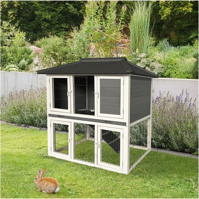 HOME DELUXE Kaninchenstall TOCA aus Fichtenholz in Weiß, B/T/H: 115 x 115 x 115 cm - Bild 1