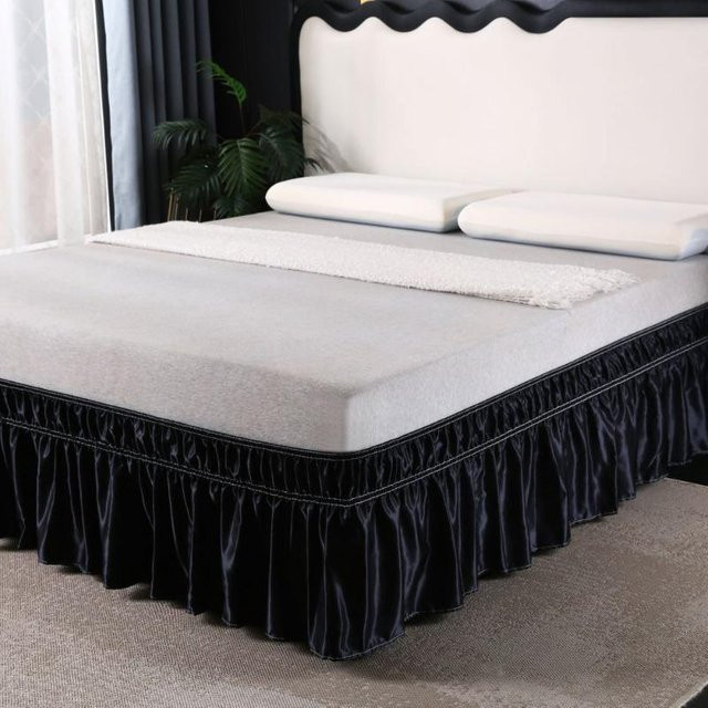 Plissierter Bettrock aus Satin in Schwarz für Queensize-Betten mit 35 cm Überhang, US-Twin 90 x 190 cm, Staubschutz von lucky life for me - Bild 1