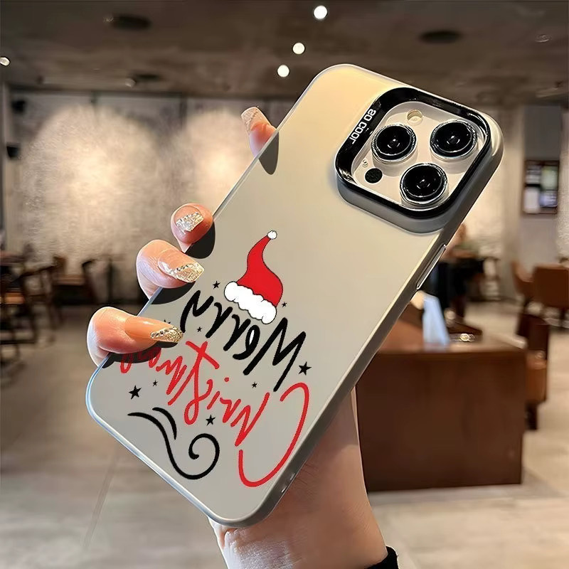 Apple iPhone Handyhülle mit Weihnachtsmütze-Muster aus galvanisiertem Laser-TPU in Schwarz, passend für iPhone 17 bis iPhone 7/8 Modelle - Bild 3
