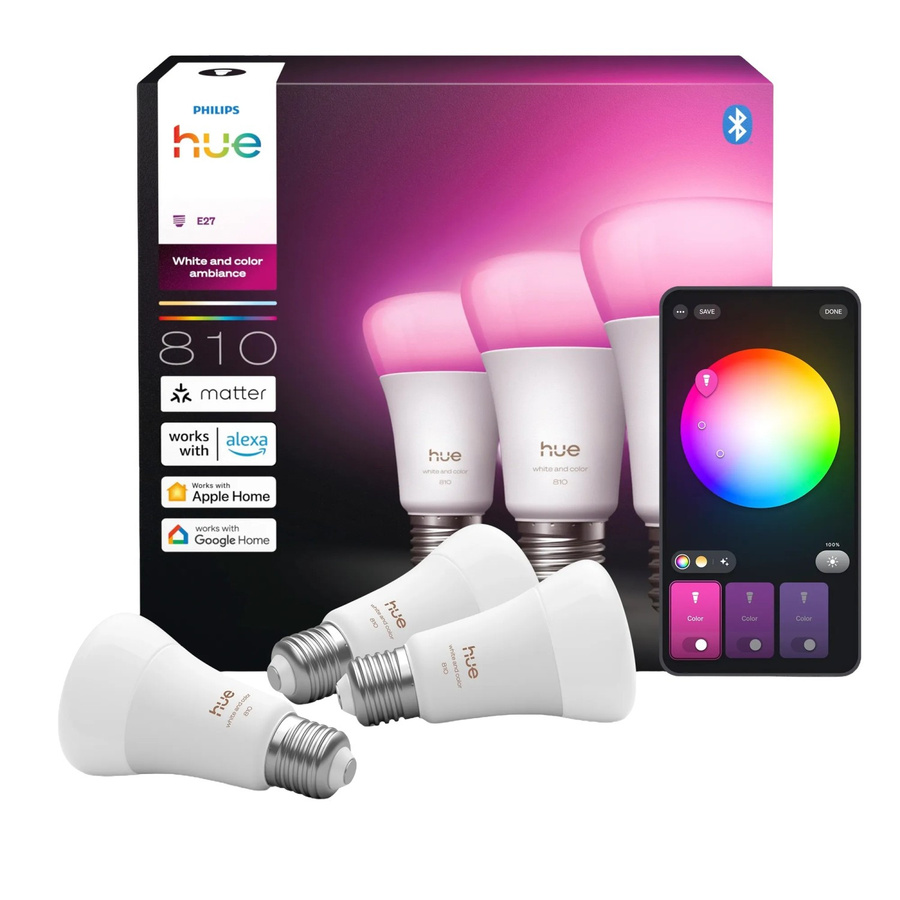 Philips Hue White & Color Ambiance LED Leuchtmittel E27 3er Set, dimmbar, RGBW, 6 W - Bild 2