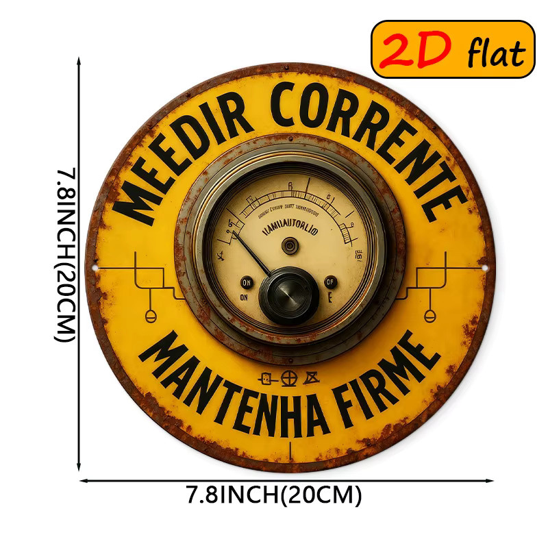 CIFBUY Vintage Aluminium Wandkunst Amperemeter-Schild in Gelb, Durchmesser: 20 cm - Bild 5