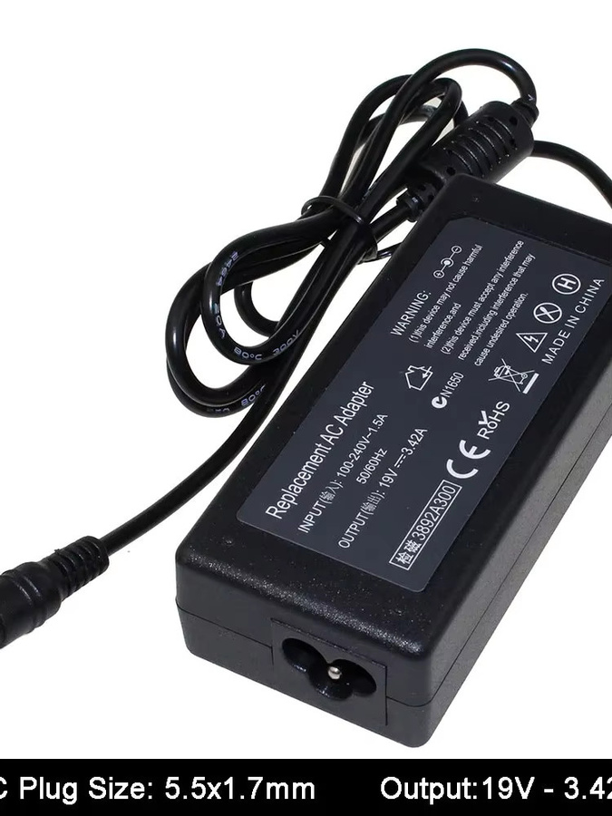 Acer Laptop Ladegerät Netzteil in Schwarz mit 19 V 3,42 A und 5,5 x 1,7 mm Stecker für Acer Aspire 5735 5315 5920 5535 5738 7520 6920 SADP-65KB PA-1650-02 - Bild 6