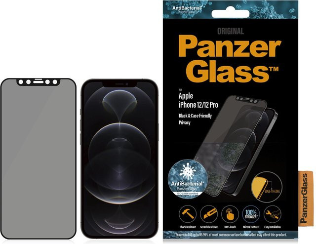 Privacy Displayschutzglas für Apple iPhone 12 und iPhone 12 Pro in Schwarz, Edge-to-Edge (P2711) - Bild 1