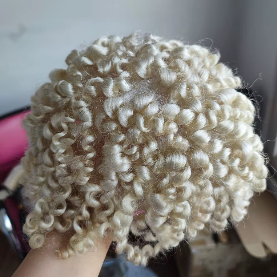 eseewigs Toupet für Herren, Lockiges Echthaar, Weiß, 10x8 Zoll - Bild 2