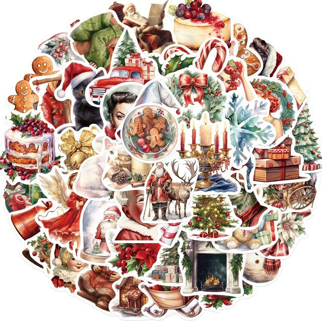 50 Stück Cartoon Retro Weihnachten Wasserdichte Graffiti Aufkleber in Multicolour von BulingBulingStickers Shop - Bild 1