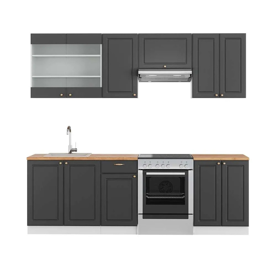 Vicco Fame-Line Küchenschränke modern in Anthrazit-Gold/Weiß mit Eiche-Optik, Breite: 240 cm - Bild 2