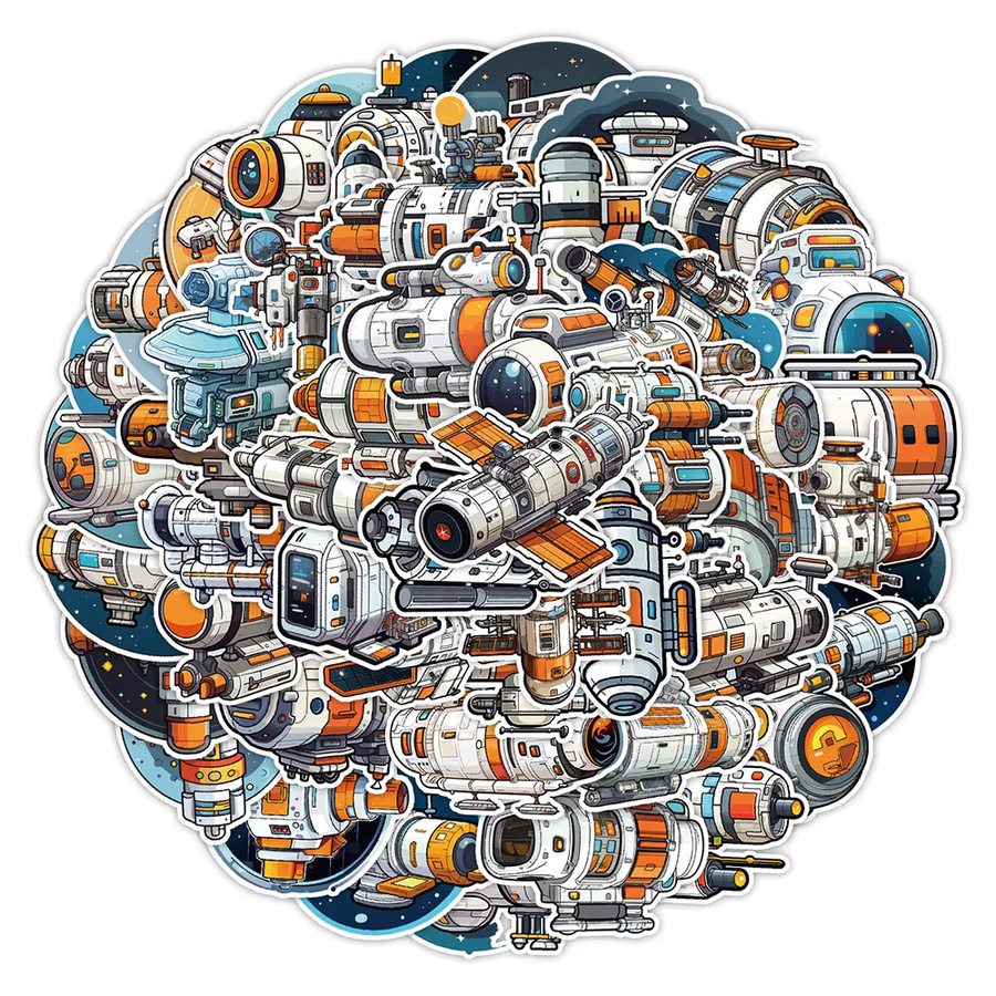 Charile Cartoon-Weltraumstation-Aufkleber, 10-teiliges Set - Bild 2
