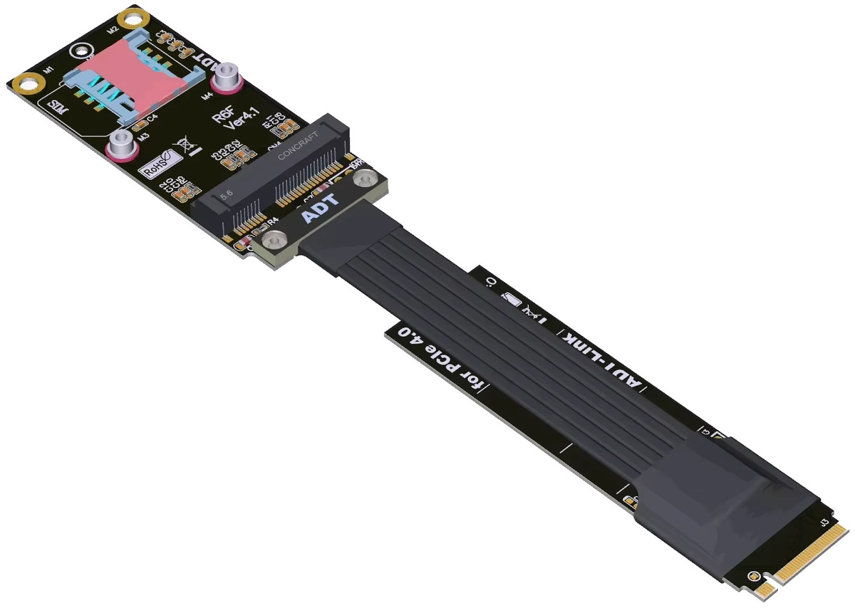 ADT-Link Mini-PCIe zu M.2 NVMe Adapter M-Key auf Mini PCIe SSD Riser-Karte mit Flachbandkabel in Schwarz - Bild 2