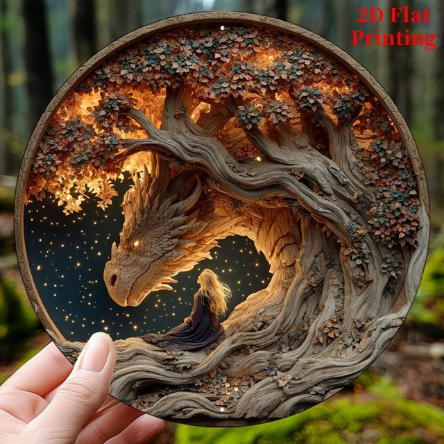 Rundes Metallschild CIFBUY Walddrachen Wanddekoration aus Aluminium, Durchmesser: 20,3 cm - Bild 1
