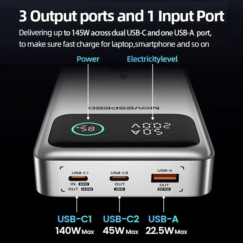 MOVESPEED M25Pro Powerbank mit 25000 mAh und 140 W Typ C PD Schnellladung für MacBook und Lenovo Laptop - Bild 3