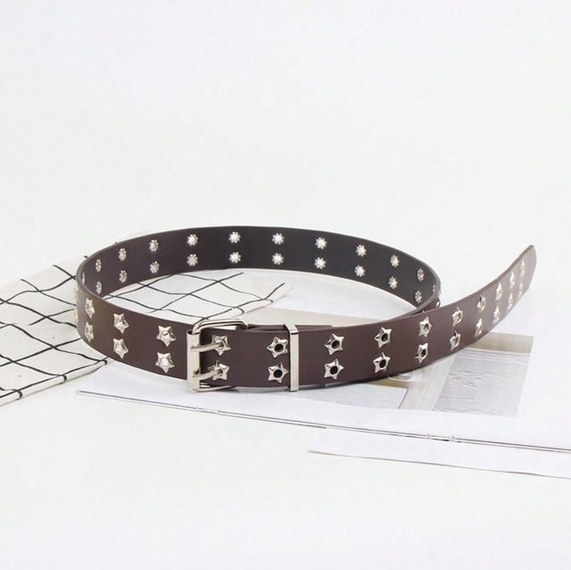 Gürtel Punk Sterne, kaffeebraun, 110cm, Unisex - Bild 1