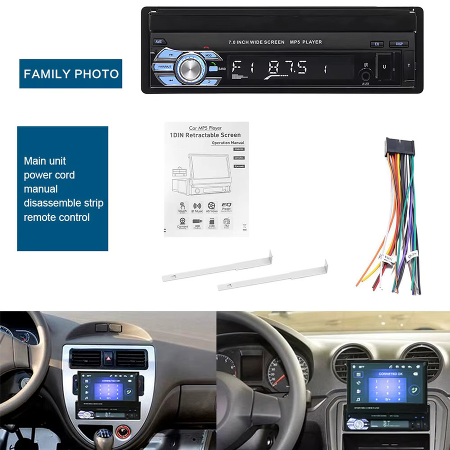 Podofo 1Din Autoradio mit 7 Zoll HD ausziehbarem Touchscreen, Mirror Link, Bluetooth, Multimedia-Player, MP5, USB, AUX und FM in Schwarz - Bild 2