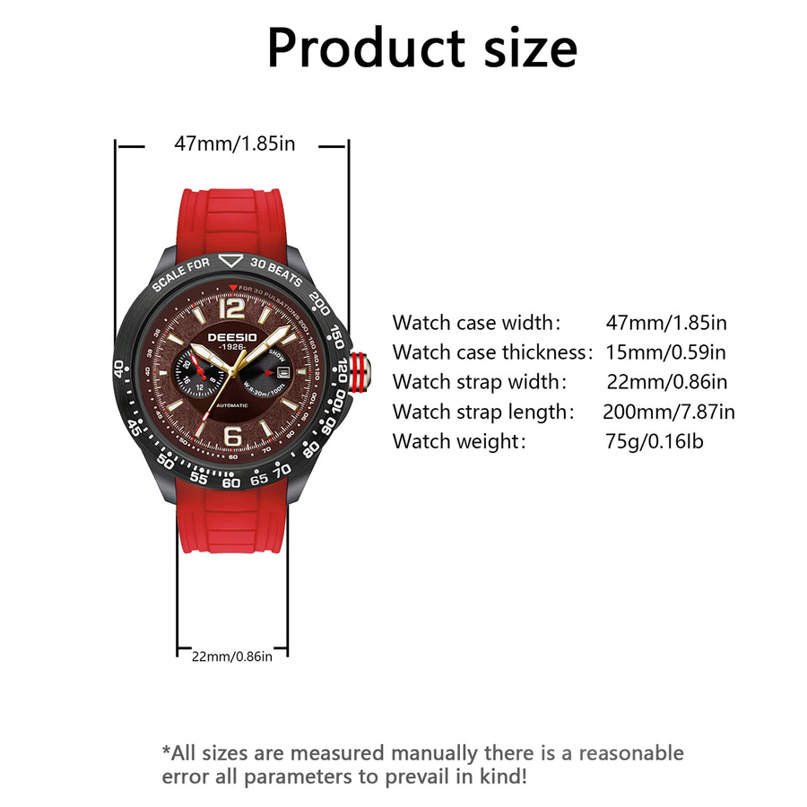 Deesio Armbanduhr Automatik, Carbon Fiber, Kautschukband, Herren, Schwarz - Bild 5