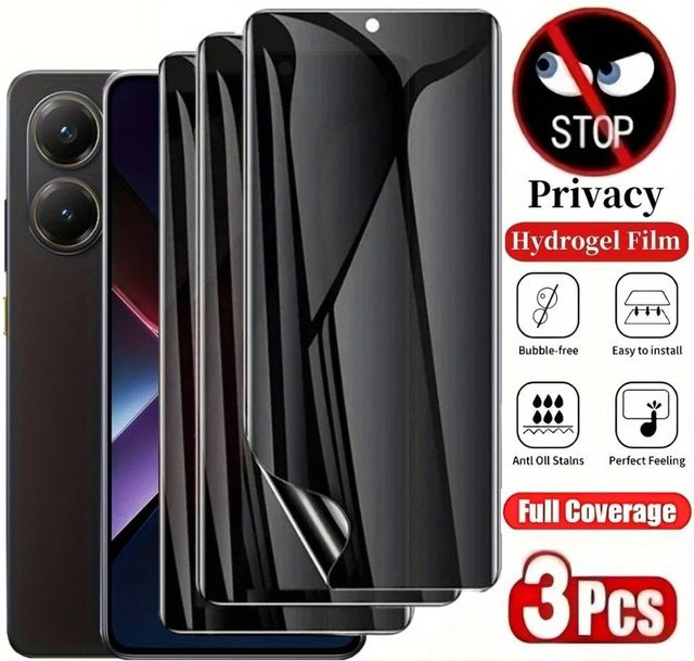 3er-Pack Datenschutz-Hydrogel-Displayschutzfolie für Xiaomi Redmi Note 13 Pro 14 15 Pro sowie Redmi K60 K70 K80 K90 Serie, transparent - Bild 1